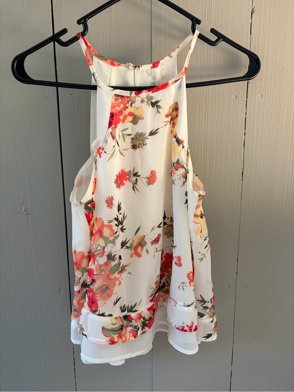 NWOT Sienna Sky White Floral Halter Top with Coral & Green Accents